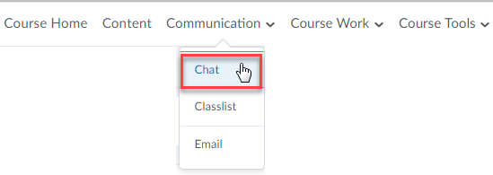 Online Campus - Course Home with chat under the communication menu selected.
