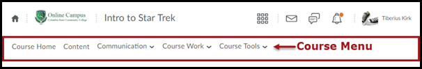 Online Campus - Course Home - Course Menu highlighted