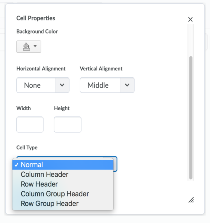 Cell Properties Option