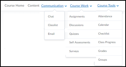 Online Campus - Course Home - Course Menu tools expanded
